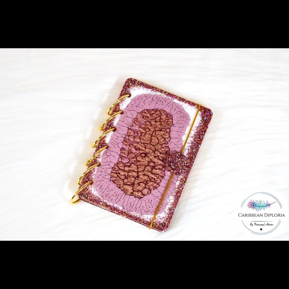 Handmade Rose quartz & gold A7 notebook